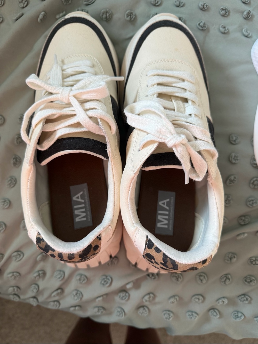 MIA Cream and Black Platform Sneakers with Leopard Heel
